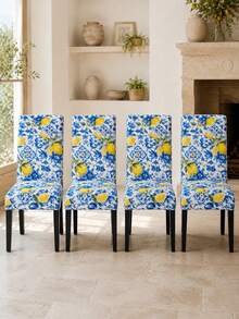 1/2/4/6Pcs Bright Yellow Lemon Blue Printed Chair Cover, Detachable High Back Protective Cover, Used For Kitchen And Home Dust Covers, Living Room And Bedroom Decoration, Outdoor Garden Decoration, And Essential Items For Party Events And Gatherings. - E - View 10