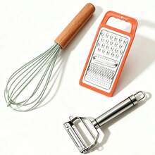 3Pcs Multifunctional Household Salad Prep Kit, Silicone Mixing Whisk With Beech Wood Grip, Dual-Blade Fruit Veg Peeler, Triple Function Vegetable Shredder Grater, Compact Portable Gadget For Daily Cooking & Outdoor Camping - View 8