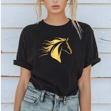 Fire Horse Shirt Gold Horse Graphic Tee Zodiac Year Of The Fire Horse 2026 Tshirt Equestrian Style Animal Lover Western Minimalist Design ZJ1D - Black - View 7
