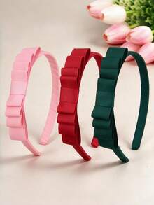 4pcs Girly Solid Color Minimalist Ribbed Ribbon Bow Headbands, Suitable For Daily Wear And Back To School Season - Multicolor - View 5