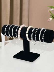 2/1pc Velvet T-Shaped Bracelet Display Stand, Necklace Display Stand, Jewelry Rack, Jewelry Storage Rack, Desktop Display Stand, Desktop Jewelry Rack, Mother's Day Gift, Suitable For Retail Display Cabinets, No Electricity Required, Sturdy Plastic Base, Perfect For Displaying Necklaces, Bracelets And Watches, Jewelry Storage Rack, Christmas And Valentine's Day Gift - Multicolor - View 12