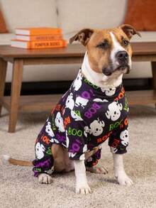 1PC Halloween Dog Shedding Hair Control Pajamas - Warm High Stretch Full Coverage Pet Rompers, Anti Licking & Bug Protective Jumpsuit For Small Medium Large Dogs, Halloween All Over Printing Dog Clothes - Cute Halloween Ghost And Letter Pattern - Multicolor - View 11