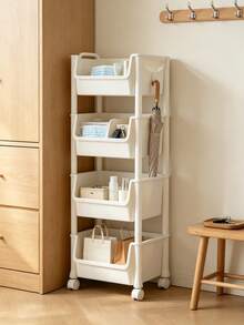 3/4/5 Tier Rolling Storage Cart, White Plastic Multi-Layer Mobile Shelving Organizer With Wheels, Freestanding Utility Storage Trolley For Bathroom, Bedroom, Kitchen & Office,Movable Storage Rack, Slim Gap Trolley - View 11