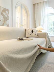 Sarung Sofa Minimalis Modern Warna Beige Satu Bagian, Desain Seksi, Cocok untuk Sofa 3 Dudukan dan Sofa untuk Banyak Orang; Kain Chenille yang Dapat Dicuci, Pelindung Sofa Anti Gores Hewan Peliharaan, Tersedia Berbagai Ukuran untuk Berbagai Pengaturan, Selimut Sofa Multifungsi, Dekorasi Lembut Ruang Tamu - Putih - View 1