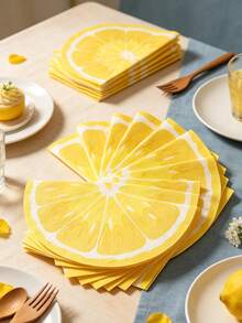 20pcs Lemon Pattern Paper Napkins, Suitable For Summer Tropical Party, Lemon Print Decorative Napkins, Applicable For Baby Shower, Lemon Theme Baby Party Decoration Tableware, Party Table Supplies, Baby Party Supplies, Lemon Theme Party Decoration - Multicolor - View 2