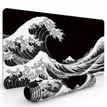 Black & White Ukiyo-E Wave Extra Long Gaming Mouse Pad & Desk Mat Set, Non-Slip Durable Rubber Base, Smooth Surface, Suitable For Computer Laptop Office Home, Abstract Art Decor, Back To School Supplies - A - View 11