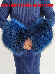 Faux Fur Collar Cuffs Set Winter Fluffy Shawl, 3 Options: Collar+Cuffs / Single Collar / Cuffs Only - Multicolor - View 29