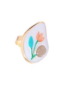 ZAA Vacation Fresh Pastoral Style Oil Painting Floral Open Ring, Artistic Elegant Fashion Geometric Oval Ring,Rings For Women - Multicolor - View 11