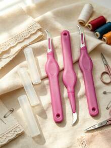 Pink Handheld Seam Ripper With Safety Cap To Protect Blade And Avoid Scratch Risk, Durable Sharp Sewing Tool For Removing Labels, Modifying Old Clothing And Repairing Thick Fabrics, Essential Creative Tool For Sewing And DIY Craft Enthusiasts - Pink Suture Remover - View 5