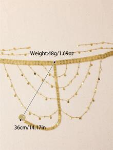 1Pc Retro Multi-Layer Disc Tassel Women Head Chain, Wide Belt Spliced With Dense Small Discs, Hair Jewelry For Arab Brides Wedding Festival - Gold - View 6