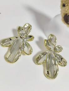 2-12PCS Gold & Silver Dual-Tone CCB Flower Tassel Earrings, Vintage Metal Floral Leaf Long Style - Gold + Silver - View 3