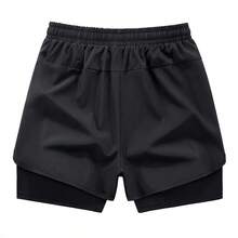 Men's 2-In-1 Outdoor Casual Shorts For Summer, Adjustable Drawstring Waistband, Comfortable & Breathable Sports - Black - View 2