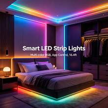 98.4英尺 2卷 RGB 變色 LED 燈條,APP 與遙控控制,音樂同步,可調光,可裁剪,USB 接口 LED 燈條,適用於臥室、遊戲室、電視和家居裝飾,萬聖節裝飾 - 黑色遙控 - 查看 8