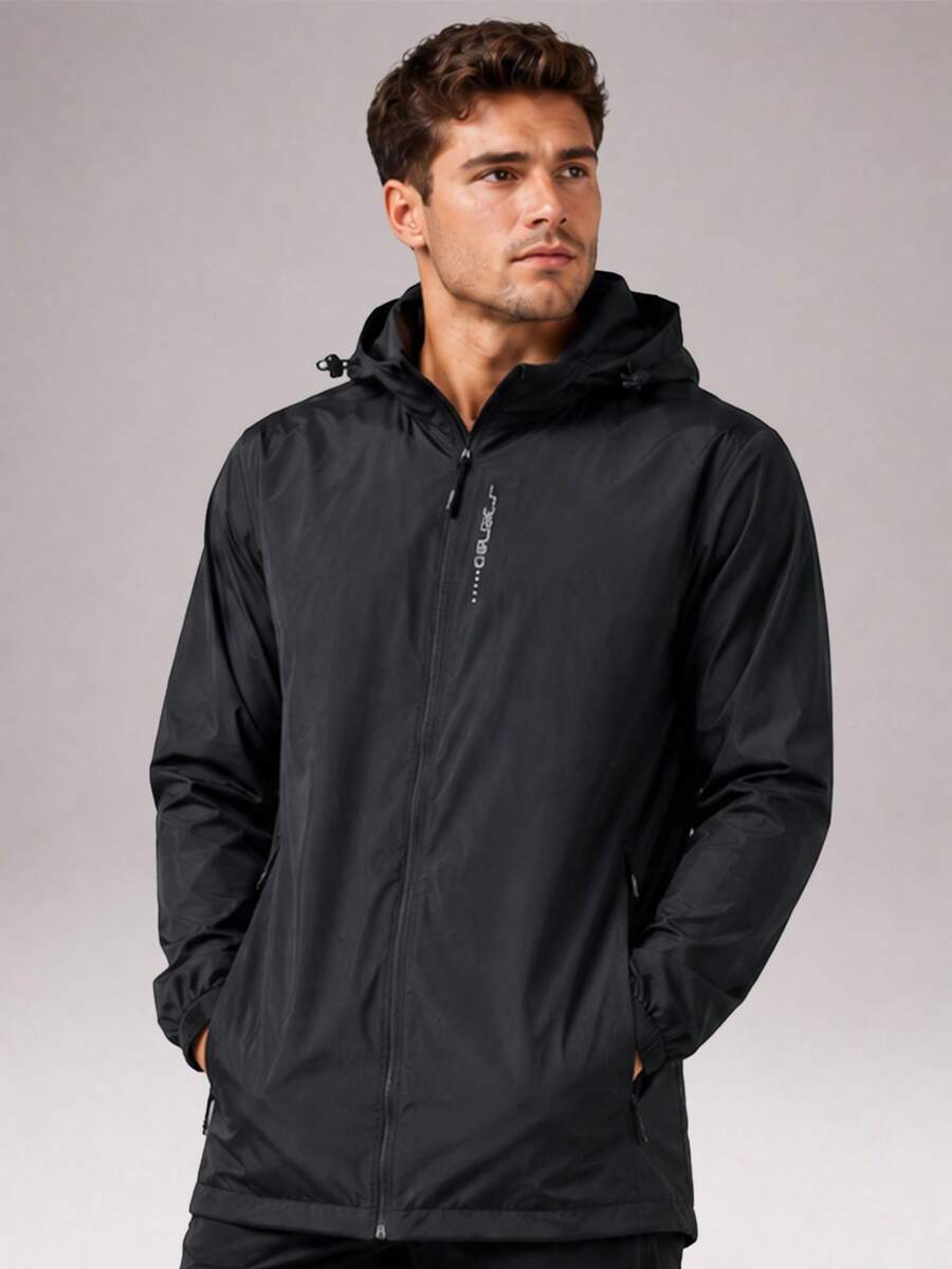 CZRLHYT Jaket Softshell Berkerudung Pria, Serbaguna untuk Olahraga Luar Ruangan dan Pakaian Kasual, Saku Depan Besar, Saku Samping dengan Resleting, Pakaian Luar Multifungsi - Hitam - View 1