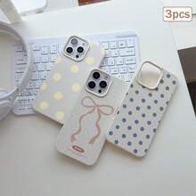 3pcs Polka Dot Print Leather Texture TPU Shockproof Full Coverage Protective Phone Case Compatible With Apple 11/12/13/14/15/16/17 Pro Max - Antique White - View 4