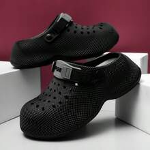 Men's Outdoor Casual Thick Sole Height-Increasing Clogs, 3D Textured Dual-Tone, Comfortable Indoor/Outdoor, Versatile For Vacation, Work, Commute, Couple Style, Spring/Summer - Black - View 4