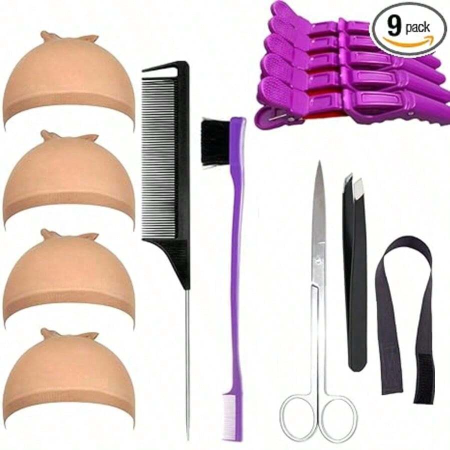 Set Pemula Wig Lace Front 7pcs, Karet Elastis Lace Melt, Pita Pinggiran dengan Penutup Wig, Pisau Cukur Alis, Pinset, Sikat Pinggiran, Ikat Kepala Penjepit Wig, Gunting Mini - View 1
