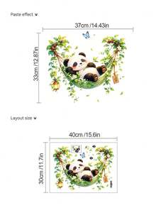 1pc Cute Sleeping Panda With Butterfly And Greenery Hammock Wall Decal Sticker, Removable Room Decor For Bedroom, Living Room, Kids Room - 1PC - View 6