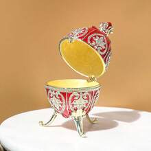 SIQIZHOU 1pc Egg-Shaped Jewelry Box, Alloy Enamel Decorative Jewelry Box For Earrings, Necklace, Ring, Green British Style Russian Egg Jewelry Box, Colorful Egg Jewelry Box, Russian Rhinestone European Home Decor - British Style - View 6