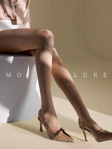 MOIRÉALLURE 1件裝 素色亮面時尚緊身褲，適合日常穿著 - 無色 - 查看 8