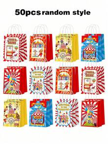 Bolsas de regalo con tema de circo, bolsas de papel con asas con dibujos animados de payasos, bolsas de golosinas de carnaval para fiestas de cumpleaños de niños, baby shower, suministros para fiestas - Multicolor - Ver 18