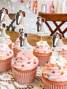Customized Photo Cupcake Toppers, Personalizable With Name, Wedding Date And Photo, Romantic Dessert Table Decor, Suitable For Wedding Reception, Engagement Party, Anniversary, Wedding Celebration And Birthday Cake Display - Multicolor 1 - View 8