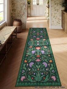 1pc Vintage Floral Style Hallway Indoor Rug, Kitchen Non-Slip Machine Washable Entryway Hallway Runner, Soft Bohemian Style Hallway Kitchen Bedside Entryway Runner - Green - View 5