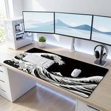 Black & White Ukiyo-E Wave Extra Long Gaming Mouse Pad & Desk Mat Set, Non-Slip Durable Rubber Base, Smooth Surface, Suitable For Computer Laptop Office Home, Abstract Art Decor, Back To School Supplies - A - View 7