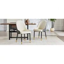 Set Of 2 PU Chairs In White And Dark Grey, Lightning Bolt Pattern Backrest, Thickened, High-Elasticity Padding - White - View 3