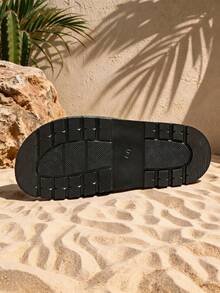 Tang pin zun Black Suede V-Shaped Metal Decor Thick Sole Slip-On Sandals, Casual Outdoor Non-Slip Serrated Sole Women's Platform Slippers, Suitable For Summer Beach Vacation - Black - View 8