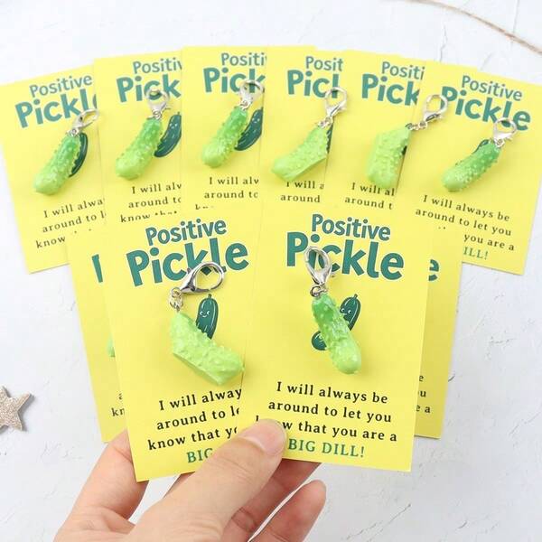 12pcs/6pcs Mini "Emotional Cucumber" Resin Keychain, Paired With Novel Cucumber Pocket Card, Creative Vegetable Cucumber Resin Gift, Birthday, Bachelor Party, Graduation, Christmas Funny Gift