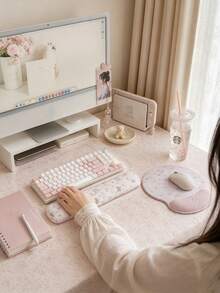 Fashion Heart-Shaped Bow Mouse Pad With Wrist Rest, Cute Ergonomic Wrist Support, Suitable For Girls, Applicable To Office Desk, Laptop And Keyboard, Perfect For Desktop, Office Or Room Decor, Laptop Mouse Keyboard > Bluetooth Office Desk Area, Computer Peripherals Computer Accessories, Hour Gaming Keyboard Setup - View 1
