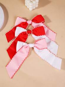 1 pieza Clip para el cabello con lazo acanalado y ribete de cola de golondrina de doble tono rosa, accesorio de cinta para niñas - Multicolor - Ver 2