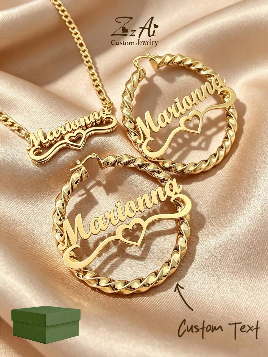 [ZzAi Custom]Personalized Custom Jewelry Set, 3cm Small Earrings + Necklace, Back To School Gift Set For Teens - Style 1 - View 1