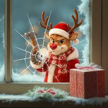 Christmas Fun Reindeer Window Stickers, Mall And Home Glass Window Decoration Static Cling Decals, Beautiful Stickers - 1PC - View 5