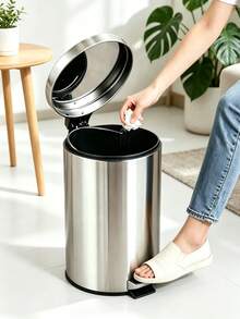 3L/5L Stainless Steel Pedal Trash Can, Quiet Soft-Closing Lid, Suitable For Bathroom, Kitchen And Other Places, Non-Slip Base, Removable Inner Bucket, Round Design, Suitable For Bathroom, Bedroom, Kitchen, Office And More. - View 6