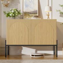 Sideboard With 2 Doors And Metal Legs, Buffet, Chest Of Drawers With Arched Line Design, Modern Minimalist Style, Dimensions: W 100 Cm / H 75 Cm / D 40 Cm - Natural - 查看 5