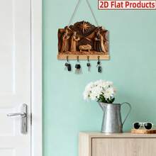 2D Flat Birth Scene Key Holder, 4-Hook Christmas Wall-Mounted Key Rack, Suitable For Entryway_Wall_Porch_Indoor_Home Decor, Housewarming Gift, Christmas & Easter Home Decoration - View 6