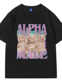 Alpha Wo T-Shirt Guy Best Friend Gift T-Shirt Summer Fashion Fun Memory Pattern T-Shirt Short SLeesve Large Unisexs T-Shirt - Black - View 2