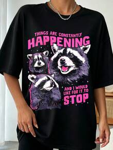 Funny Raccoon T-Shirt, Things Are Constantly Happening And I Would Like It To Stop Shirt, Trash Panda Graphic Tee, Introvert Anxiety Gift - 黑色 - 查看 1