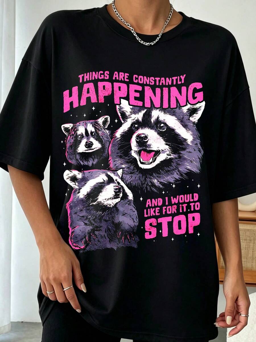 Funny Raccoon T-Shirt, Things Are Constantly Happening And I Would Like It To Stop Shirt, Trash Panda Graphic Tee, Introvert Anxiety Gift - 黑色 - 查看 1