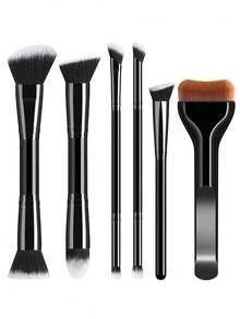 ronshadow مجموعة فرش مكياج 6 قطع، مجموعة كاملة من فرش كبيرة وصغيرة برأس مزدوج مع فرشاة أساس مسطحة منحنية، فرشاة بودرة سائبة، فرشاة أحمر خدود، فرشاة تحديد، فرشاة ظلال عيون، مجموعة فرش مكياج شاملة، سهلة الاستخدام للمبتدئين، بأسعار معقولة، محمولة - متعدد الألوان - مشاهدة 15