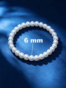 1件組 4mm-12mm 白色時尚休閒極簡百搭人造珍珠水晶石串珠七輪不鏽鋼男士手鍊，適合男士日常配戴 - 白色 - 查看 17