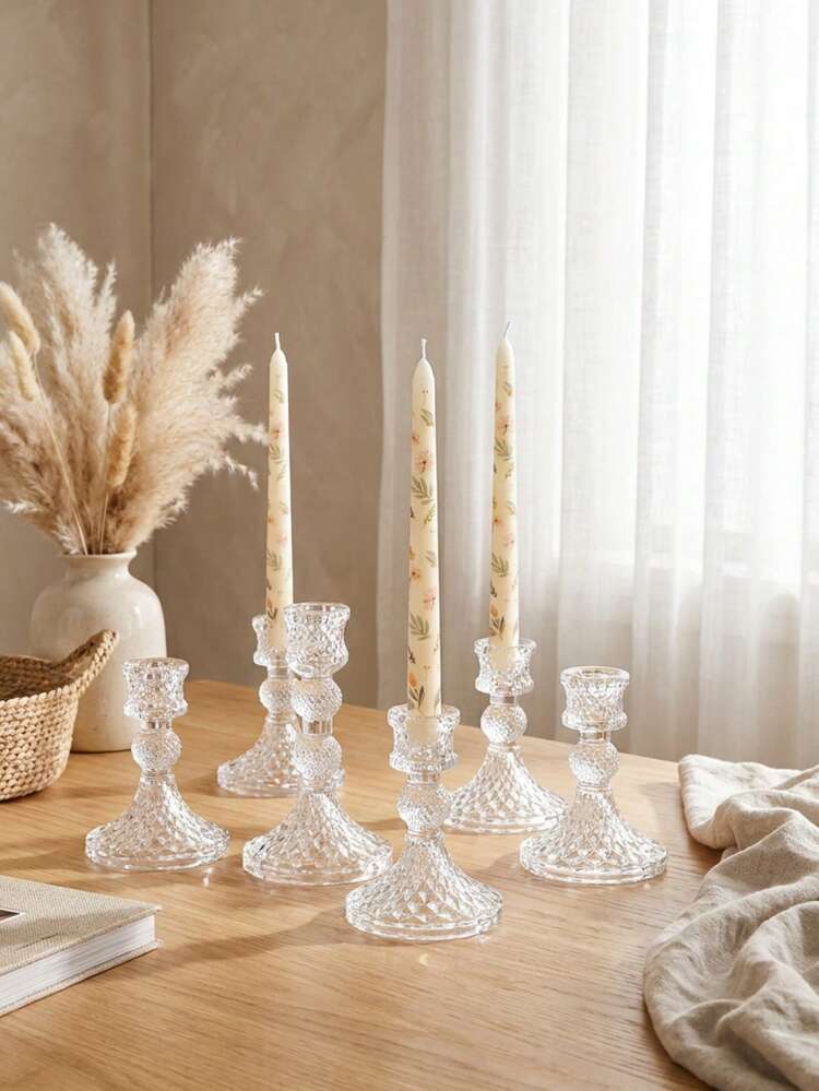 1个优雅透明烛台，天然水晶设计，适用于家具装饰、家居桌面装饰、婚礼中心摆件、办公室装饰、户外花园装饰、房间装饰、家庭聚会、餐桌装饰、婚礼、活动等场合。 - 彩色 - 查看 4