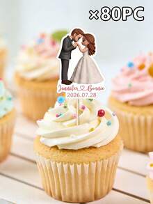 Customized Photo Cupcake Toppers, Personalizable With Name, Wedding Date And Photo, Romantic Dessert Table Decor, Suitable For Wedding Reception, Engagement Party, Anniversary, Wedding Celebration And Birthday Cake Display - Multicolor 1 - View 30