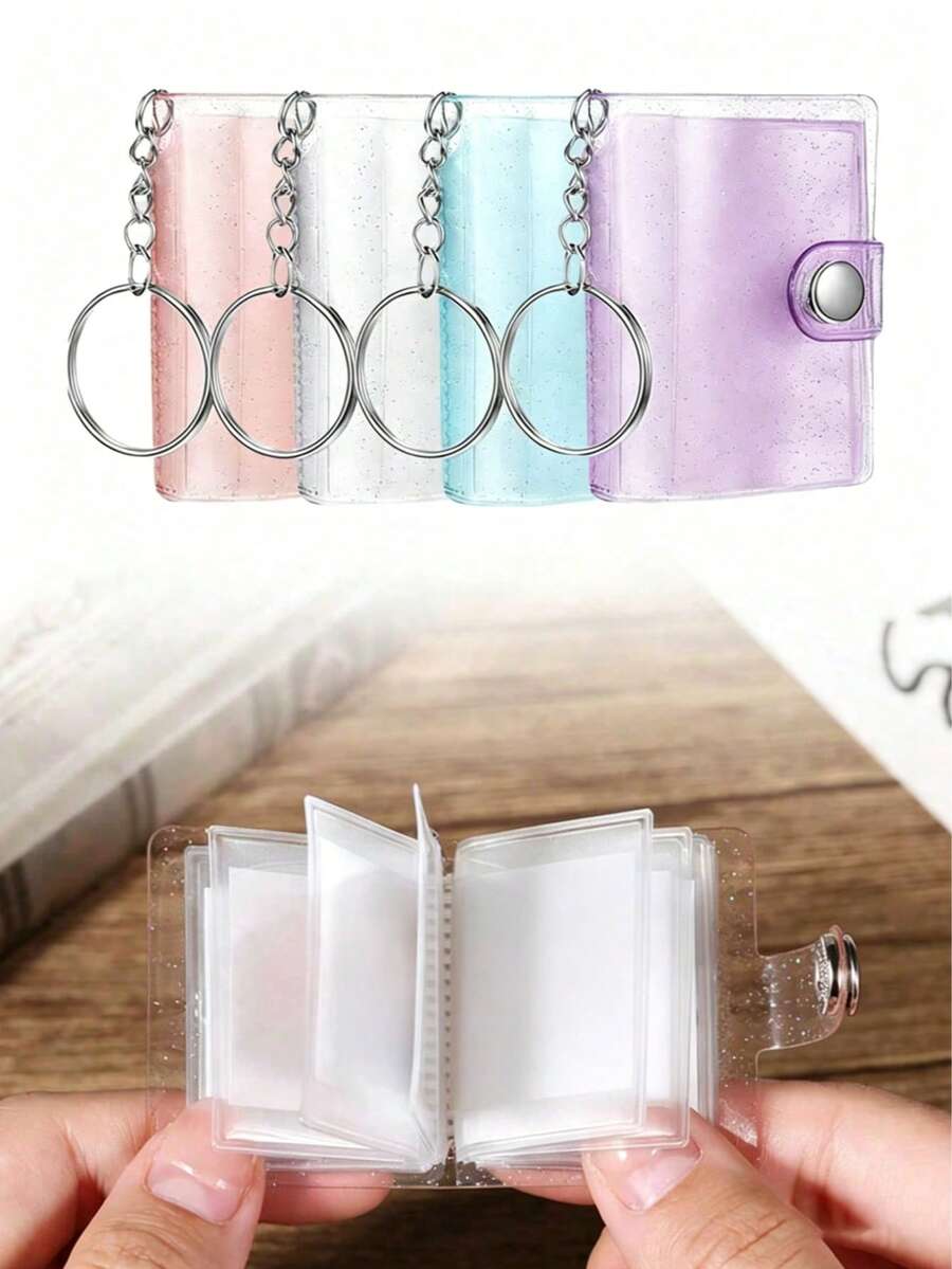 1pc/4pcs 1-Inch Mini Photo Album With Keychain, Transparent Pocket Photo Album Keychain, Suitable For Photos, Valentine's Day Gift, Wedding, Birthday, Anniversary Memories - Multicolor - View 1