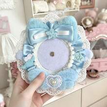 1pc Lace Plush Badge Holder, Girly Fabric Ruffle Badge Base, Satin Bow Heart Star Decor, Magnetic Badge Base, Fits Multiple Sizes, Handmade DIY Badge Storage Display, Sweet Lolita Anime Convention Travel Exquisite Decorative Accessory - Y - View 10