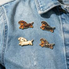 1pc Gold Outline Dachshund Enamel Pin, Multi Color Sausage Weiner Dog Puppy Lapel Pin, Metal Pin For Jackets Bags, Lovely Gift For Dog Lovers - Dachshund - View 5