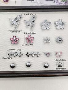 16pcs Shiny Rhinestone Flower Resin Shoe Charms, Luxury Silver & Pink Butterfly Clogs Shoe Clips, DIY Decoration Faux Pearl Shoe Accessories - Multicolor - View 11