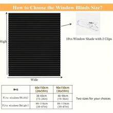 No-Drill Pleated Blackout Window Curtain, Solid Color Retractable Foldable Self-Adhesive Window Film, Adjustable Size, Lightweight Material, Heat Insulation & UV Protection, Suitable For Bedroom, Living Room, Bathroom, Office, Easy Installation Home Privacy Shade - A - View 7